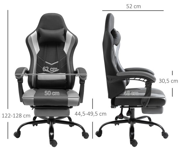 Vinsetto Ergonomická herní židle Kancelářská židle, otočná židle s nastavitelnou výškou, nastavitelný polštář na bedra s opěradlem Černá 62x52x128 cm