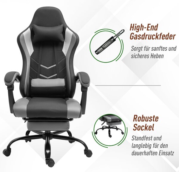 Vinsetto Ergonomická herní židle Kancelářská židle, otočná židle s nastavitelnou výškou, nastavitelný polštář na bedra s opěradlem Černá 62x52x128 cm