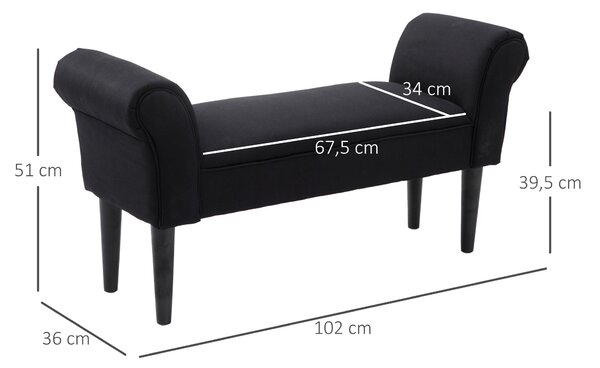 HOMCOM Pěnová Lavice, Čalouněná Lavice, Sedací Lavice, Chodbičková Lavice do Ložnice, nosnost až 130 kg, Plátno, Černá, 102 x 36 x 51 cm | Aosom