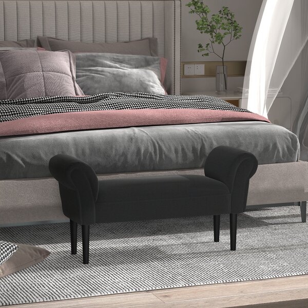 HOMCOM Pěnová Lavice, Čalouněná Lavice, Sedací Lavice, Chodbičková Lavice do Ložnice, nosnost až 130 kg, Plátno, Černá, 102 x 36 x 51 cm | Aosom