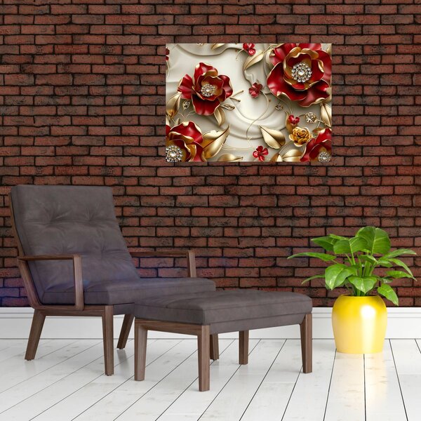 Obraz - 3D Červeno-zlaté květy (70x50 cm)