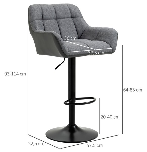 HOMCOM Barová židle s opěradlem a podnožkou 57,5 x 52,5 x 93-114 cm šedá 2 ks