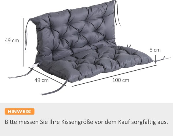 Outsunny Polštář na Lavici pro Dva 100 x 98 x 8 cm s Popruhy, Zádový Polštář pro Vnitřní/venkovní Použití, Polštář na Lavici, Zahradní Nábytek, Tmavě