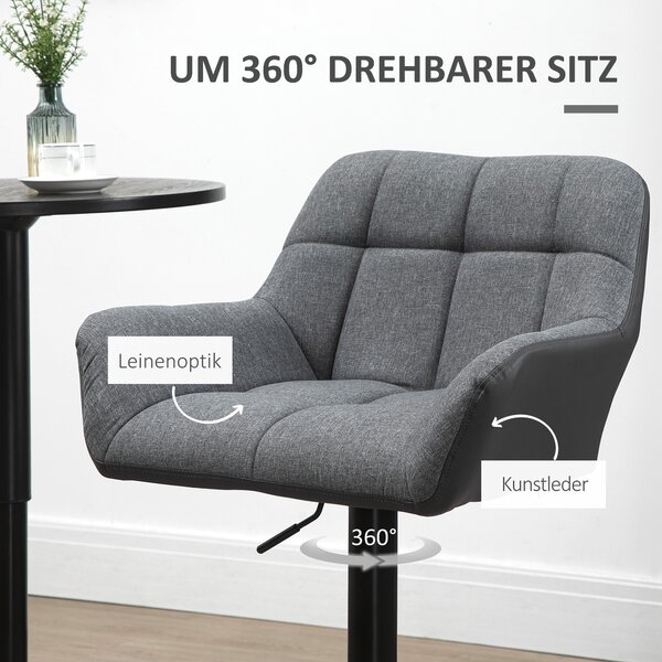 HOMCOM Barová židle s opěradlem a podnožkou 57,5 x 52,5 x 93-114 cm šedá 2 ks