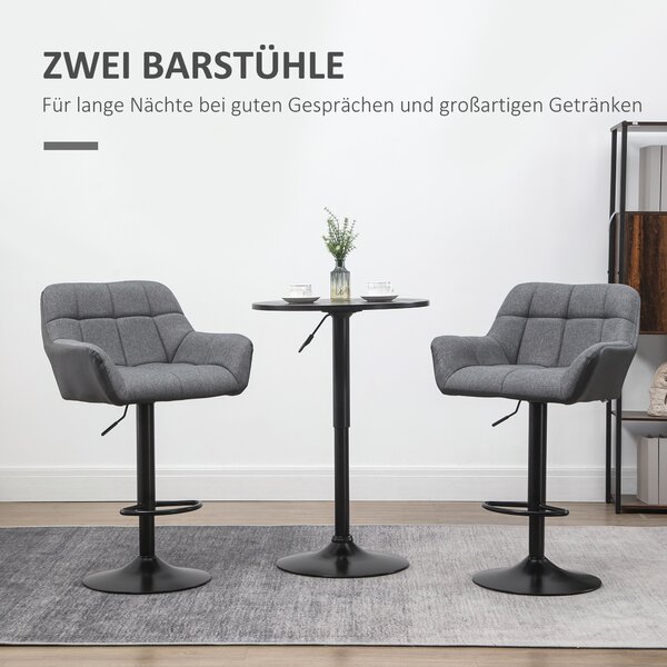 HOMCOM Barová židle s opěradlem a podnožkou 57,5 x 52,5 x 93-114 cm šedá 2 ks