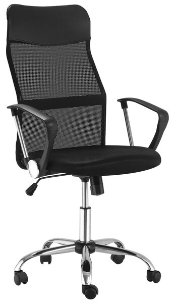 HOMCOM Ergonomická kancelářská židle, herní židle, otočná židle s houpací funkcí, výškově nastavitelné pracovní křeslo, pěna, síťovina, černá, 63 x 65
