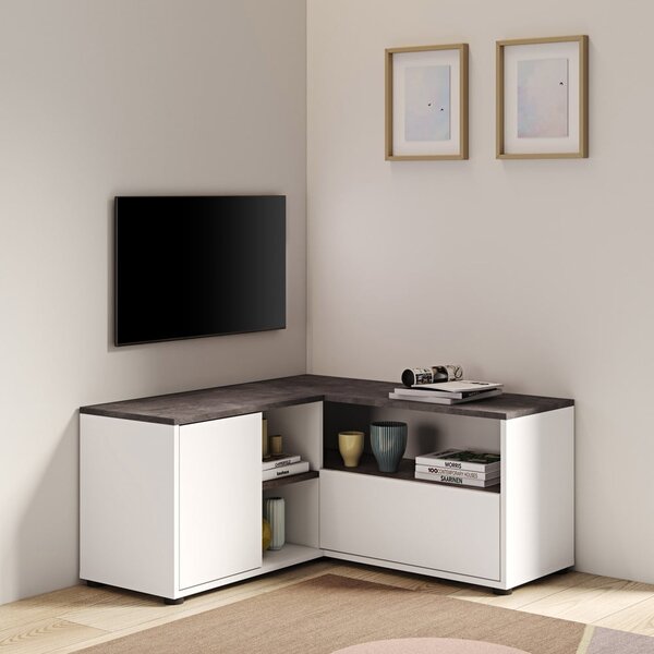 Šedo-bílý TV stolek v dekoru betonu 90x45 cm Angle – TemaHome