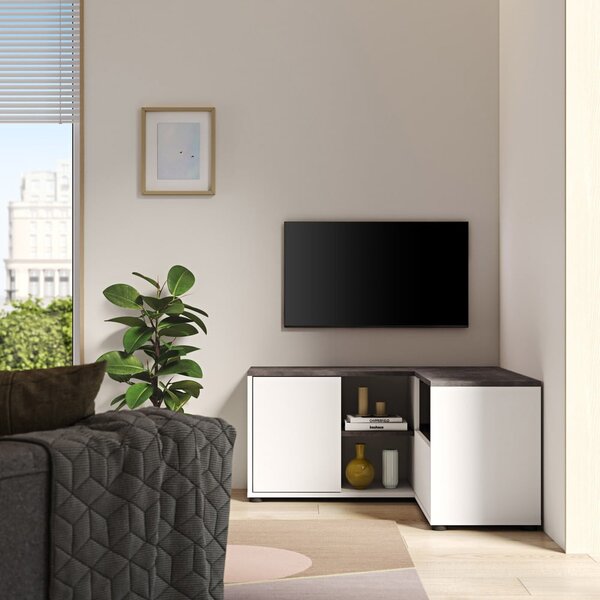 Šedo-bílý TV stolek v dekoru betonu 90x45 cm Angle – TemaHome