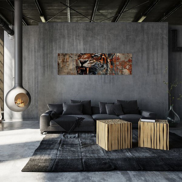 Obraz - Tygr z cihel (170x50 cm)