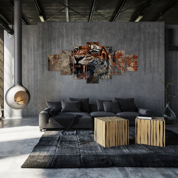 Obraz - Tygr z cihel (210x100 cm)