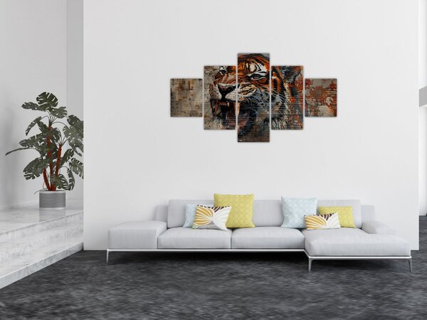 Obraz - Tygr z cihel (125x70 cm)