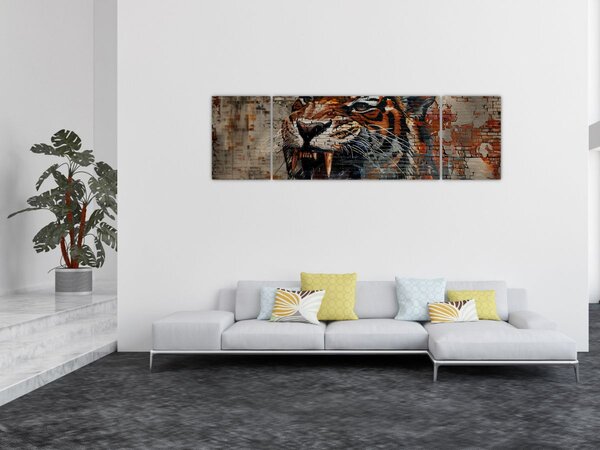 Obraz - Tygr z cihel (170x50 cm)