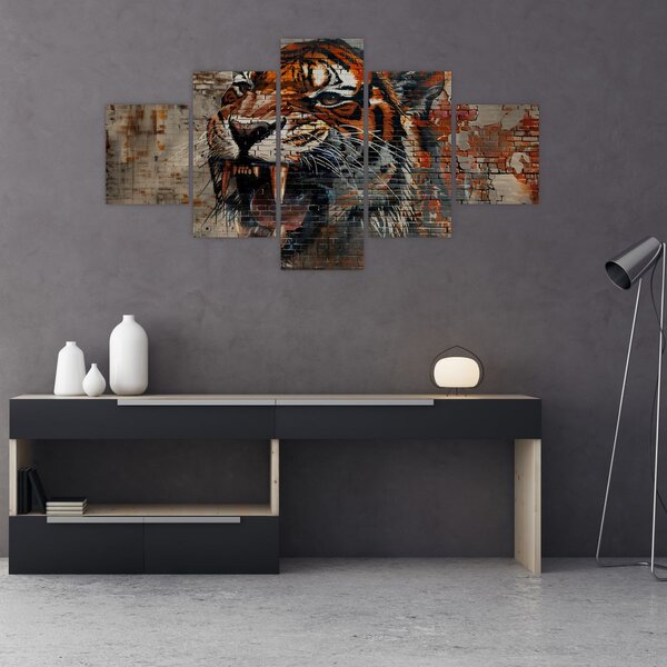 Obraz - Tygr z cihel (125x70 cm)