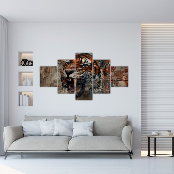 Obraz - Tygr z cihel (125x70 cm)