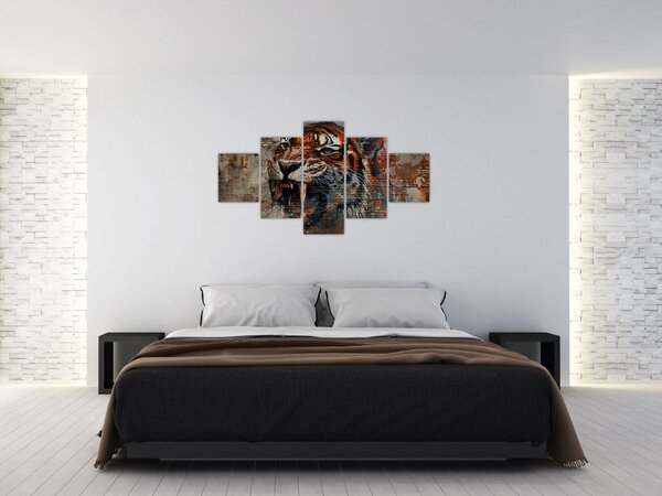 Obraz - Tygr z cihel (125x70 cm)