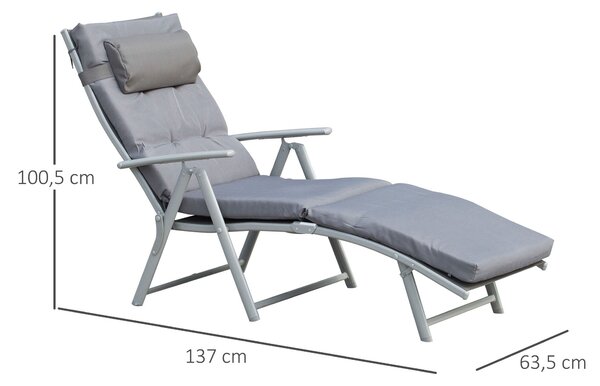 Skládací sluneční lehátko Outsunny s hlavovou opěrkou, polštářkem a skládacím opěradlem s 7 pozicemi, relaxační lehátko až do hmotnosti 165 kg, ideáln