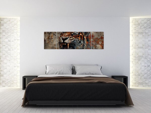 Obraz - Tygr z cihel (170x50 cm)