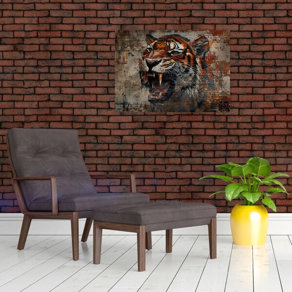 Obraz - Tygr z cihel (70x50 cm)