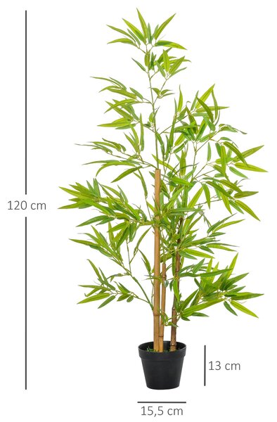 Outsunny Velká Umělá Bambusová Rostlina 120 cm, Plastové Umělé Rostliny v Květináči, Falešná Rostlina Bambus s Umělým Mechem pro Obývací Pokoj, Ložnic