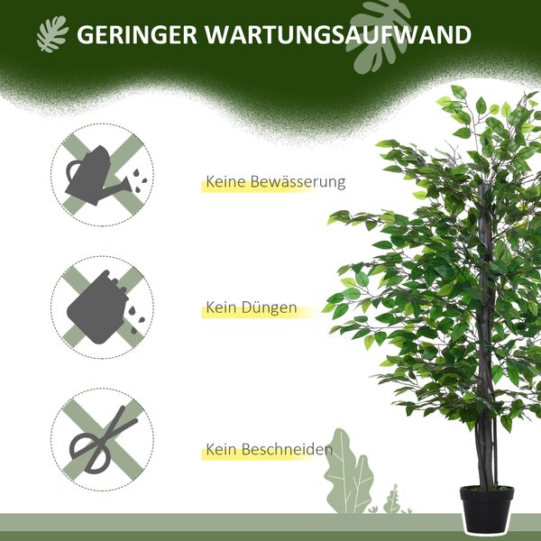 Umělý Ficus Tree Outsunny Velký 145 cm, Umělý Strom, Umělá Rostlina, Plastová Umělá Rostlina v Květináči, Falešná Rostlina vypadá jako Skutečná pro Ob