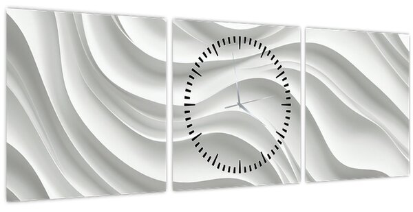 Obraz - 3D bílé vlny (s hodinami) (90x30 cm)