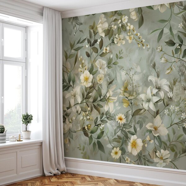 Fototapeta - Květy olivově zelené (245x170 cm)
