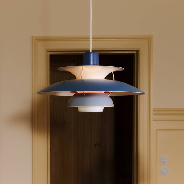 Louis Poulsen PH 5, designové závěsné světlo modré, stmívatelný, Modrá, Obývací pokoj / jídelna, Hliník, Design