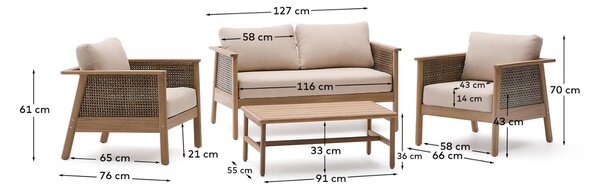 Dřevěný zahradní set pohovky, křesel a stolku Kave Home Alabe