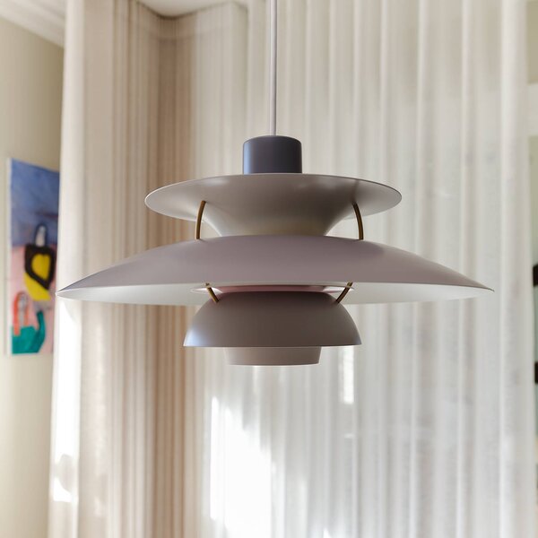 Louis Poulsen Designové závěsné světlo PH 5, šedé, Ø 50 cm, stmívatelný, Hliník / šedá / zinek, Obývací pokoj / jídelna, Hliník, Design