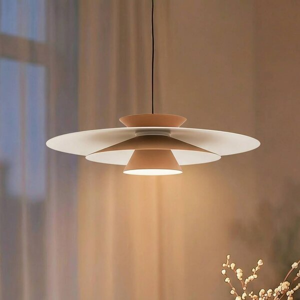 Lucande LED závěsné svítidlo Livie, béžová barva, hliník, Ø 50 cm, stmívatelný, Krémová / jantar, Obývací pokoj / jídelna, Moderní