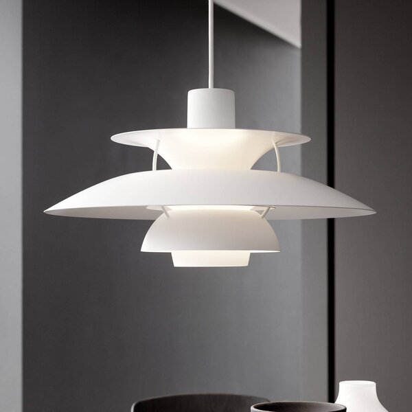 Louis Poulsen PH 5 závěsné světlo monochrom bílá, stmívatelný, Bílá / opál, Obývací pokoj / jídelna, Hliník, Design