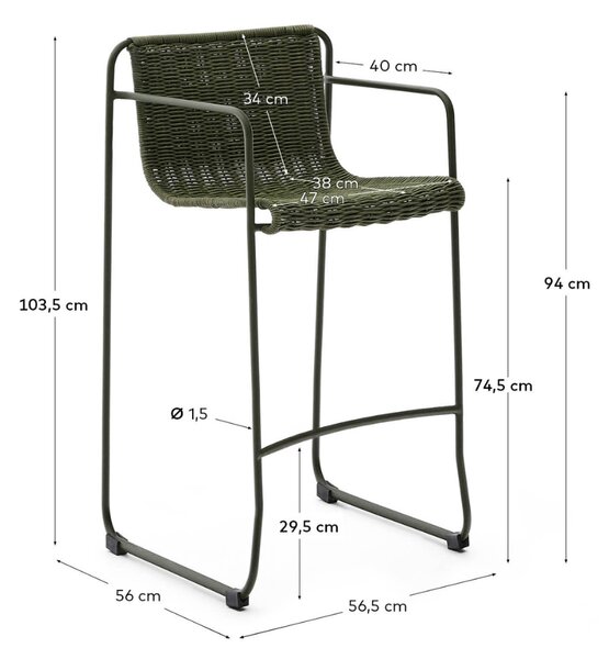 Zelená zahradní barová židle Kave Home Maurina 74,5 cm