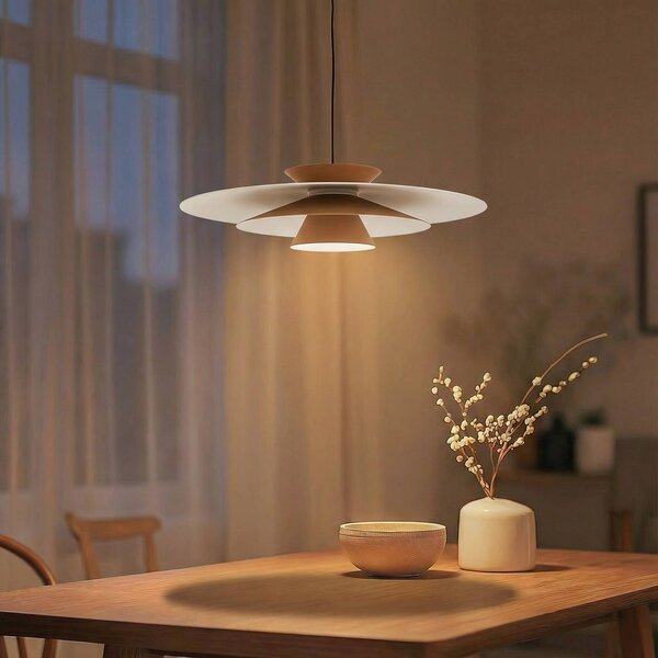 Lucande LED závěsné svítidlo Livie, béžová barva, hliník, Ø 50 cm, stmívatelný, Krémová / jantar, Obývací pokoj / jídelna, Moderní