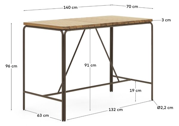Akáciový zahradní barový stůl Kave Home Salguer 140 x 70 cm