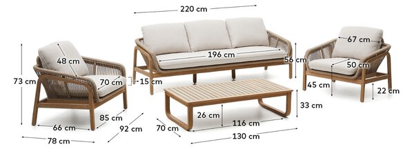 Dřevěný zahradní set pohovky, křesel a stolku Kave Home Vellana