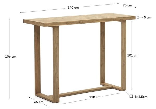 Teakový zahradní barový stůl Kave Home Canadell 140 x 70 cm