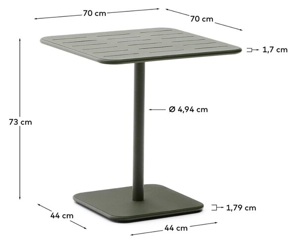 Kave Home Tmavě zelený kovový zahradní stůl Brai 70 x 70 cm