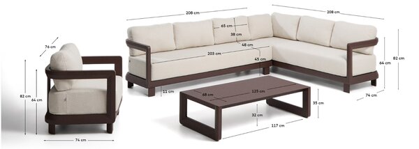 Kave Home Hnědo-béžový zahradní set rohové pohovky, křesla a stolku Nerano