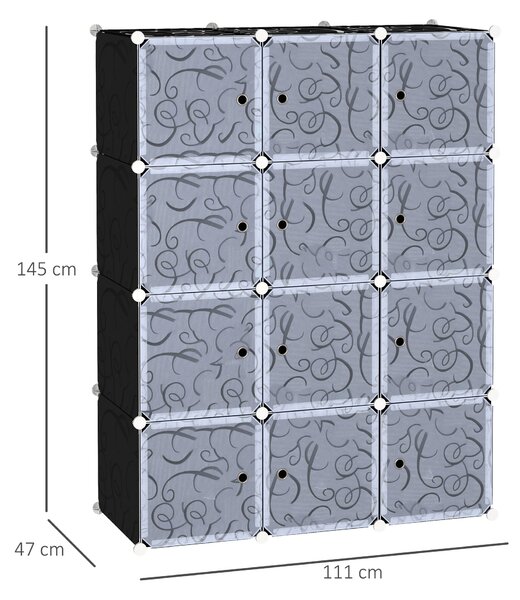 HOMCOM DIY Systém Šatníku se 2 Velkými a 9 Malými K cubes, Úložný prostor, Botník, Knihovna, Hračkový K cabinet Černá 111 x 47 x 145 cm | Aosom