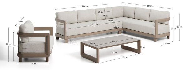 Kave Home Béžový zahradní set rohové pohovky, křesla a stolku Nerano