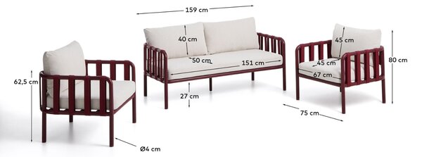 Kave Home Červený zahradní set pohovky a křesel Omala