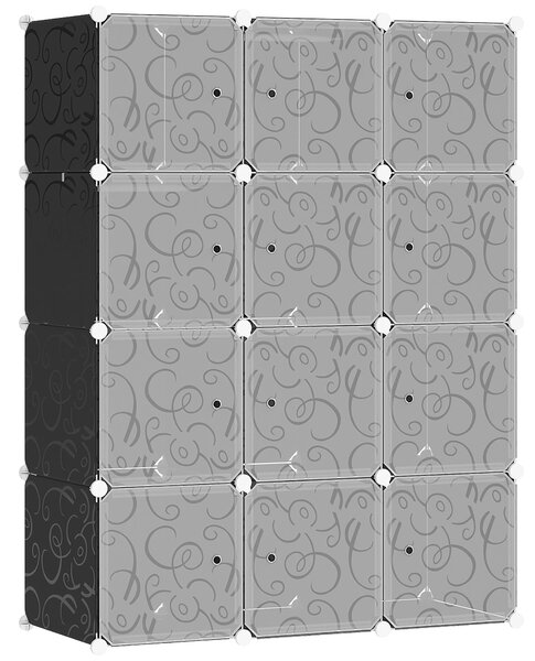 HOMCOM DIY Systém Šatníku se 2 Velkými a 9 Malými K cubes, Úložný prostor, Botník, Knihovna, Hračkový K cabinet Černá 111 x 47 x 145 cm | Aosom
