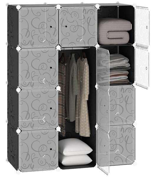 HOMCOM DIY Systém Šatníku se 2 Velkými a 9 Malými K cubes, Úložný prostor, Botník, Knihovna, Hračkový K cabinet Černá 111 x 47 x 145 cm | Aosom