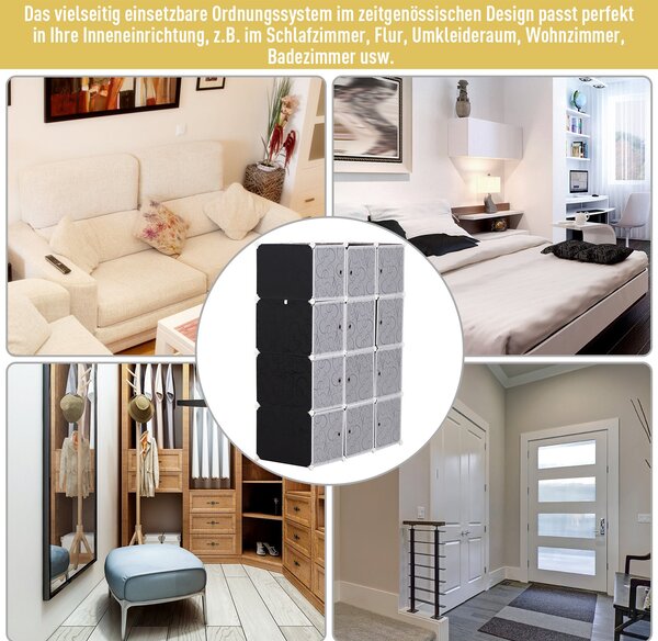 HOMCOM DIY Systém Šatníku se 2 Velkými a 9 Malými K cubes, Úložný prostor, Botník, Knihovna, Hračkový K cabinet Černá 111 x 47 x 145 cm | Aosom