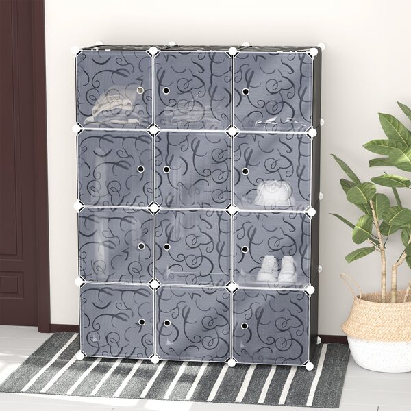 HOMCOM DIY Systém Šatníku se 2 Velkými a 9 Malými K cubes, Úložný prostor, Botník, Knihovna, Hračkový K cabinet Černá 111 x 47 x 145 cm | Aosom