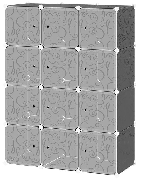 HOMCOM DIY Systém Šatníku se 2 Velkými a 9 Malými K cubes, Úložný prostor, Botník, Knihovna, Hračkový K cabinet Černá 111 x 47 x 145 cm | Aosom