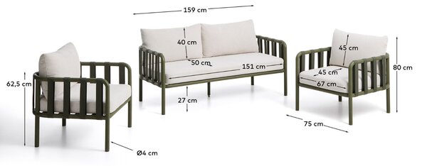 Kave Home Zelený zahradní set pohovky a křesel Omala
