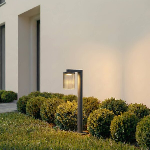 Lucande LED osvětlení cesty Beelia, antracit, 60 cm, rýhované, Černá, Hliník, Moderní