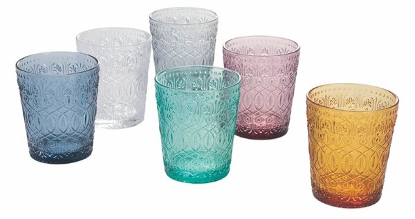 VILLA D’ESTE HOME Set sklenic na vodu Classic Nouveau 6 kusů, barevný, reliéf, 310 ml