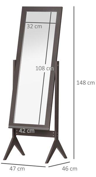 HOMCOM Celoplošné zrcadlo s nohami, zrcadlo pro líčení, MDF Káva 47 x 46 x 148 cm | Aosom